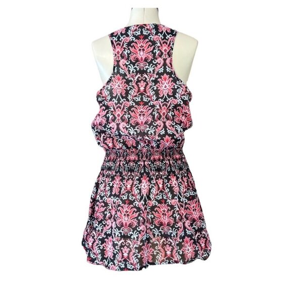 KATE SPADE Beach‎ Swimsuit Cover-Up Mini Dress Black Pink Smocked Size 38" Bust - Picture 2 of 12
